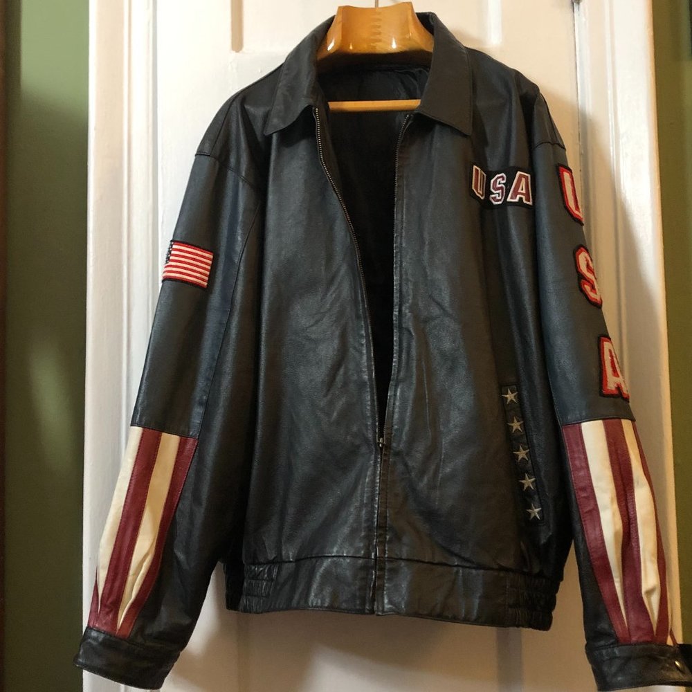 leather americana mans jacket 3xl black